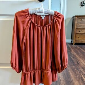Joie 100% Silk Burnt Orange Blouse 3/4 Sleeves Excellent Condition